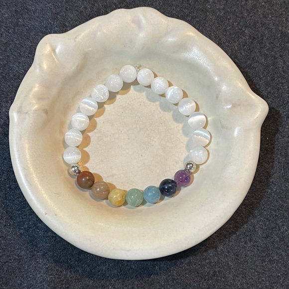 Hand Crafted Jewelry - Handcrafted selenite and rainbow of natural stones. 7inch, 8mm stretch bracelet
